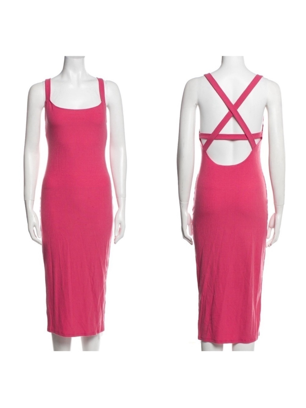 Reformation Sully Knit Pink Midi Bodycon Dress with Strappy Open Back